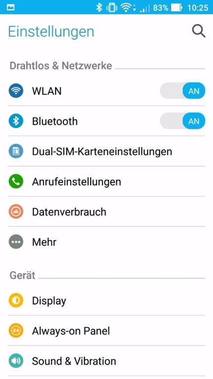 Menüführung beim Asus ZenFone 3 Deluxe