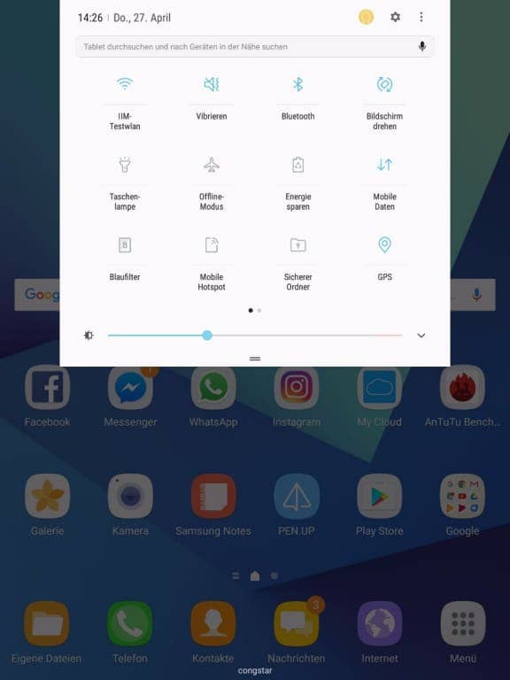 Menüführung und Einstellungen des Samsung Galaxy Tab S3