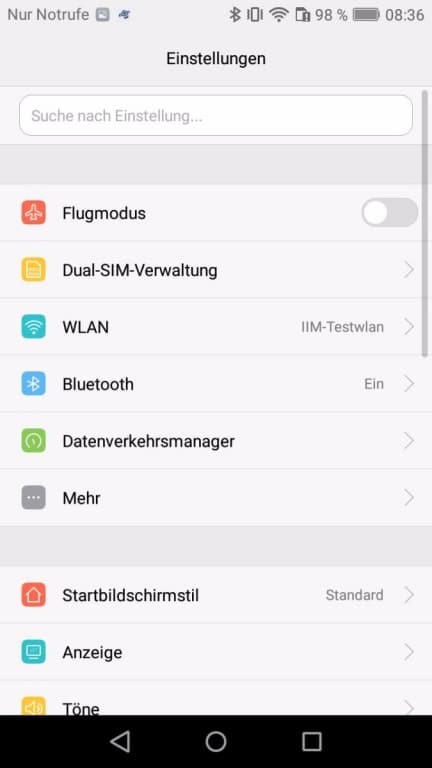 Menüs und Einstellungen des Huawei Y6 (2017) Dual SIM