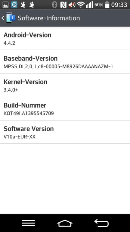 Menü-Screenshots zum LG G2 mini