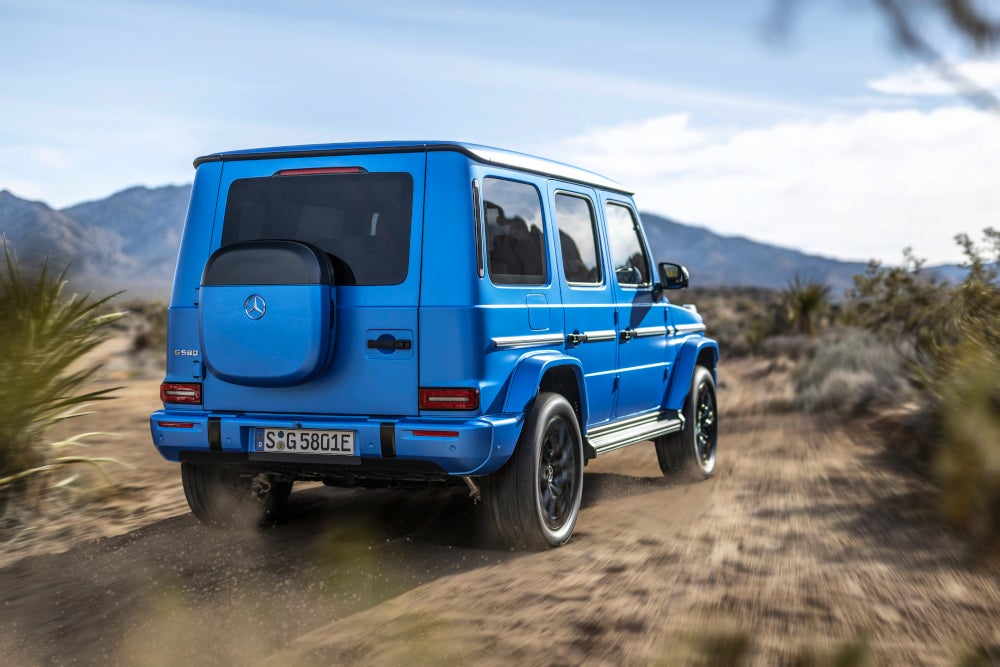 Heckansicht des Mercedes-Benz G580 EQ.