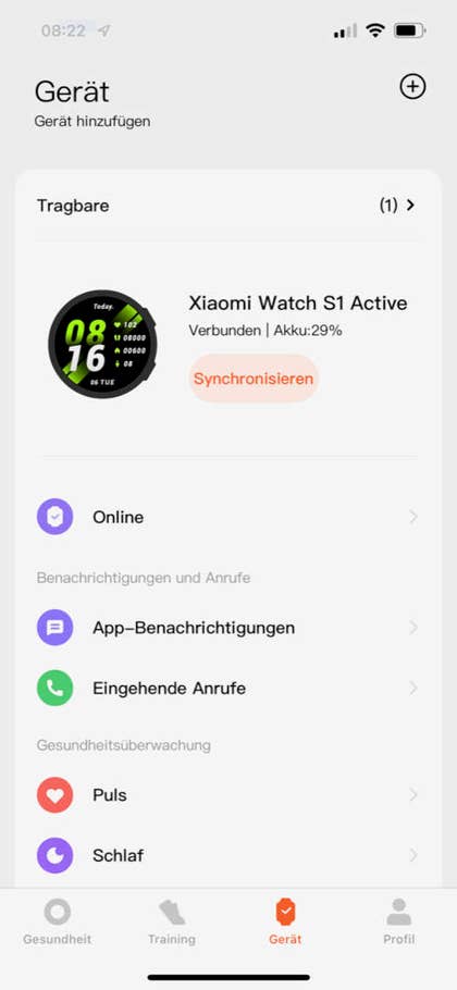 Mi Fitness App - Gerät-Übersicht