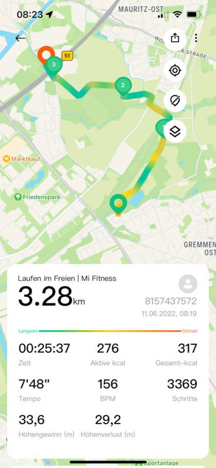 Workout-Ansicht in der Mi Fitness App