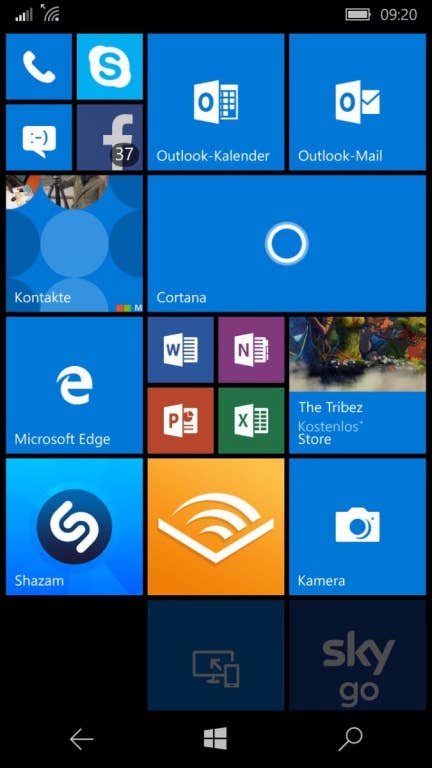 Microsoft Lumia 650 Screenshots Menü