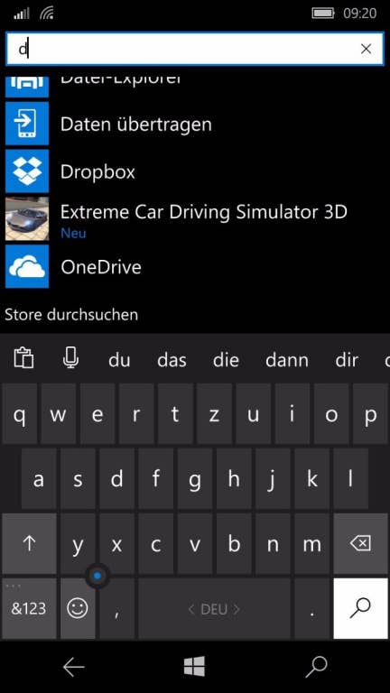 Microsoft Lumia 650 Screenshots Menü