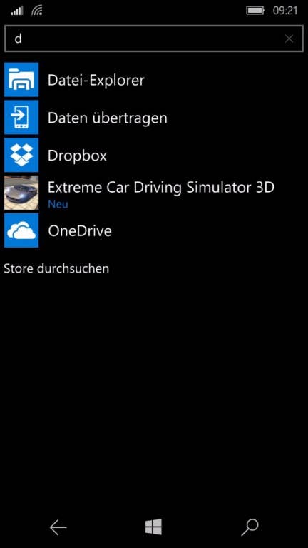 Microsoft Lumia 650 Screenshots Menü