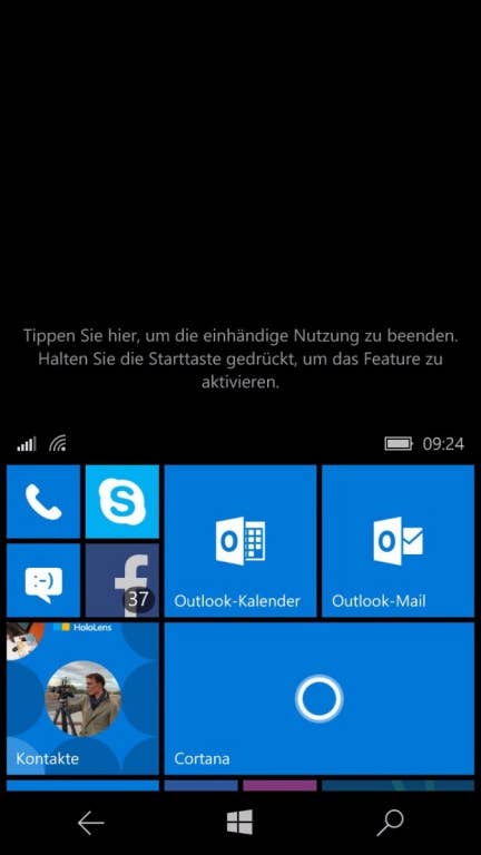 Microsoft Lumia 650 Screenshots Menü