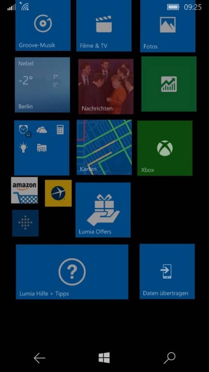 Microsoft Lumia 650 Screenshots Menü