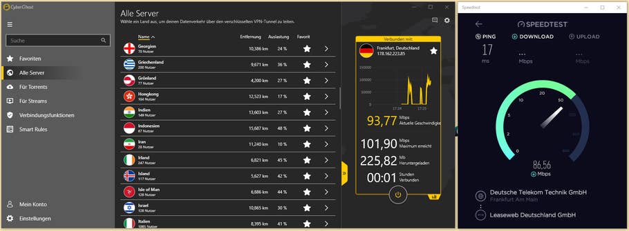 CyberGhost Speedtest Bester Standort