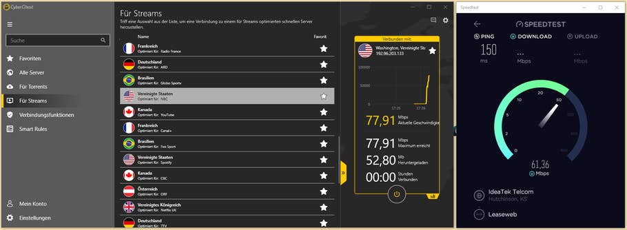 CyberGhost Speedtest Streaming Server