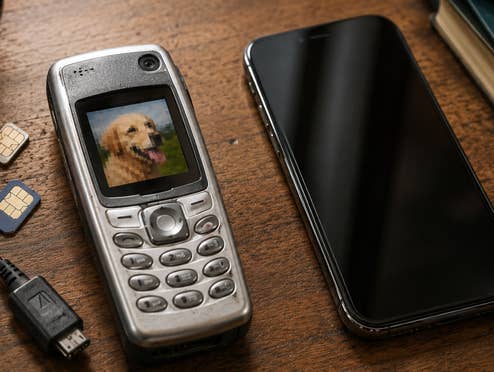 Ein Handy mit einem pixeligen MMS-Bild Ein Handy mit einem pixeligen MMS-Bild