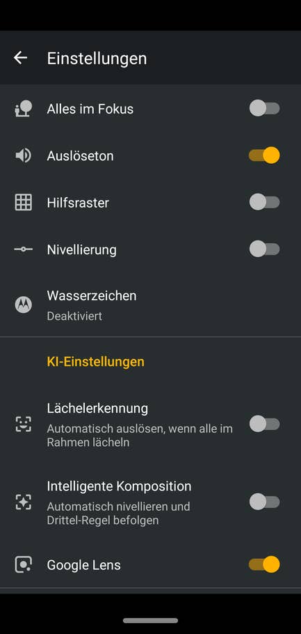 Die Kamera-Einstellungen des Motorola Moto G7 Plus