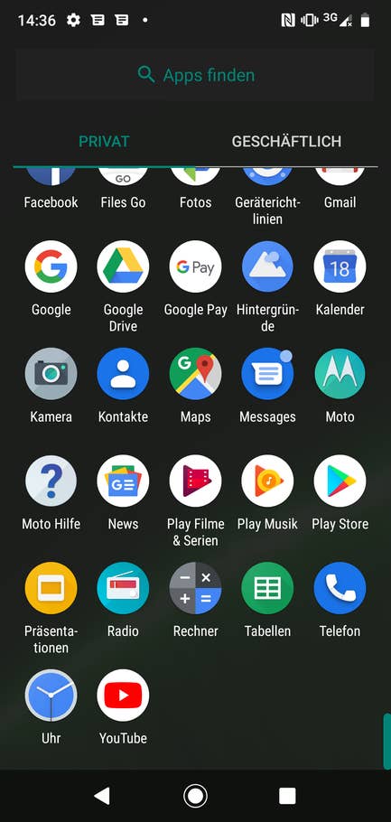 Die App-Übersicht des Moto G7 Plus