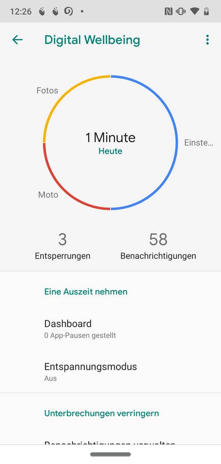 Die Digital-Wellbeing-Anzeige