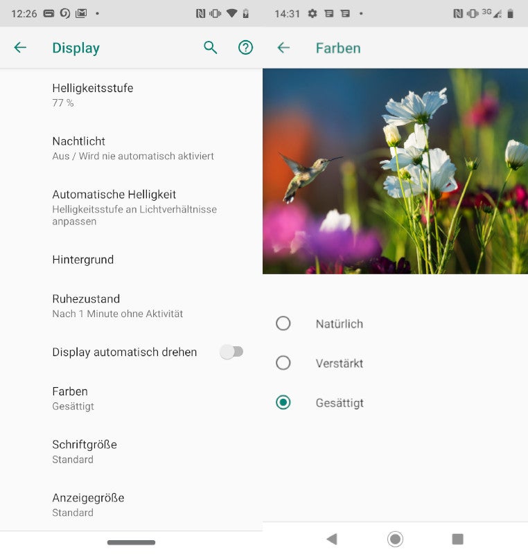 Die Displayeinstellungen des Motorola Moto G7 Plus