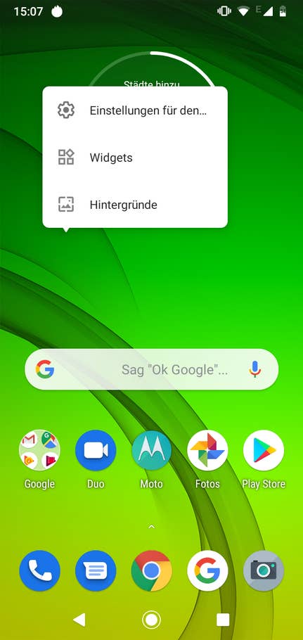 Das Menü des Moto G7 Power von Motorola.