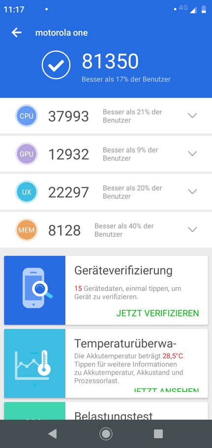 Benchmarkwerte Motorola One