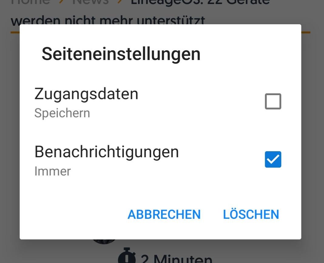 Einstellung für Push-Benachrichtigungen im Mozilla Firefox