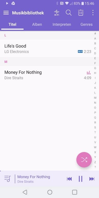 Musik-App des LG V30
