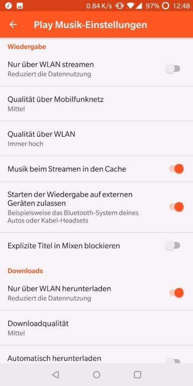 Musik-App und Einstellungen