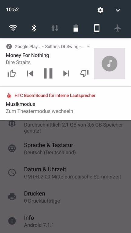 Musikplayer und Audioeinstellungen im HTC U11