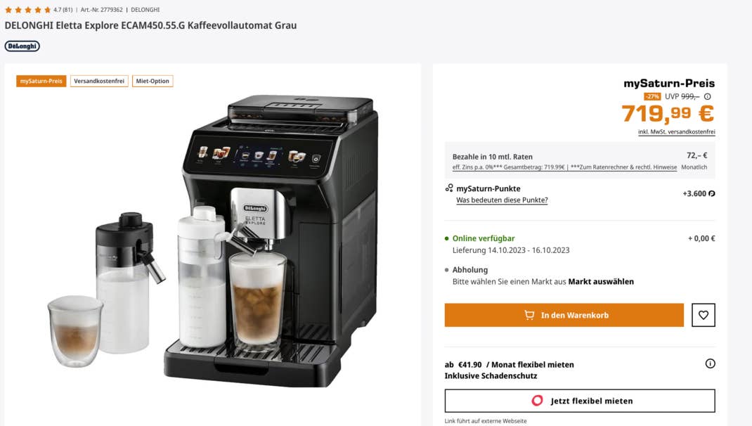 mySaturn-Preis Kaffeevollautomat