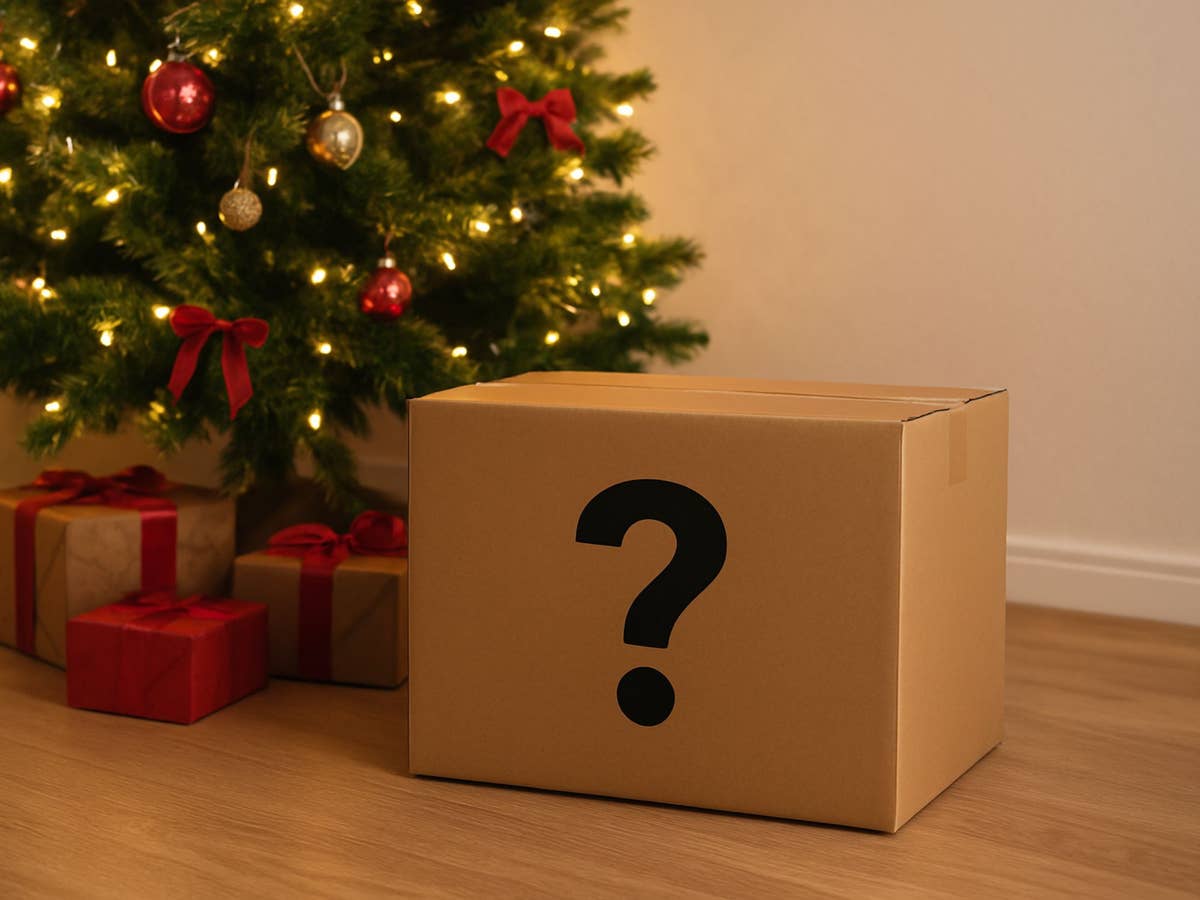 mystery-paket-neben-einem-weihnachtsbaum Mystery-Paket neben einem Weihnachtsbaum