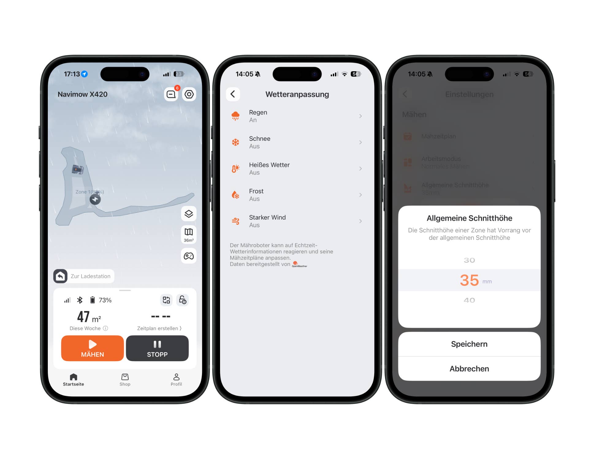 Screenshot der Navimow-App