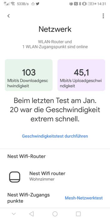 Speedtest mit Google Nest Wifi