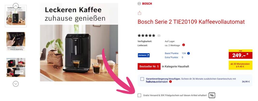 Netto Angebot zum Bosch-Kaffeevollautomat Hinweis zum Coupon