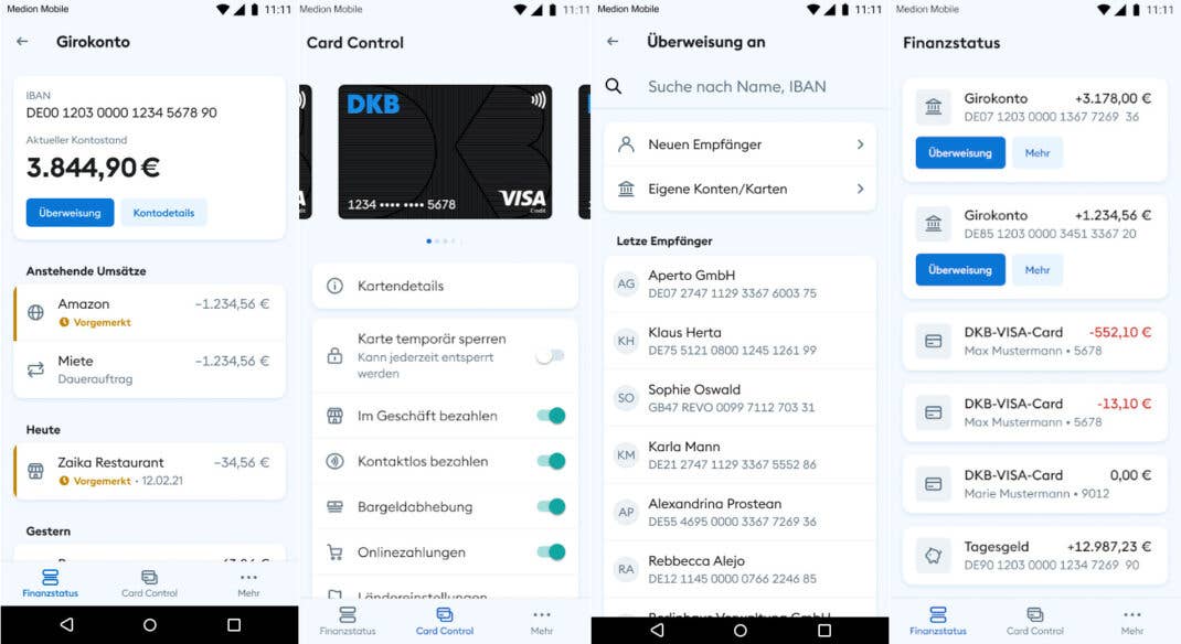 Screenshots zeigen die neue DKB-App