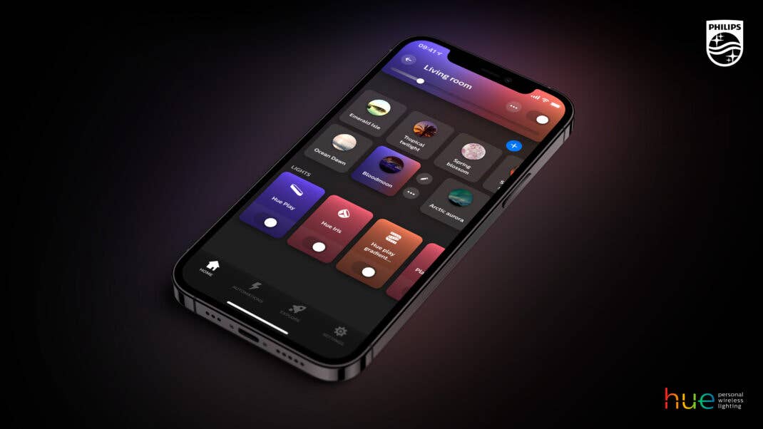 Die App von Philips Hue im Kacheldesign auf einem iPhone