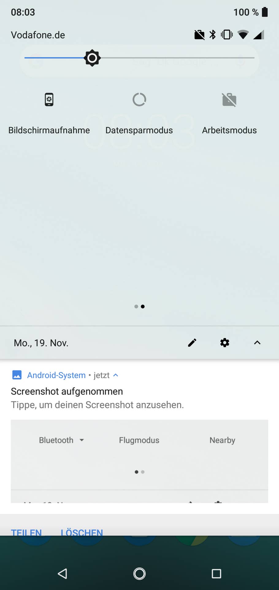 Screenshot der Einstellungen auf dem Haupt-Display des Nokia 7.1