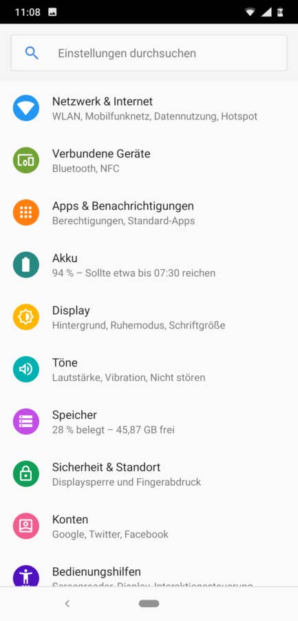 Das Menü des Nokia 8.1