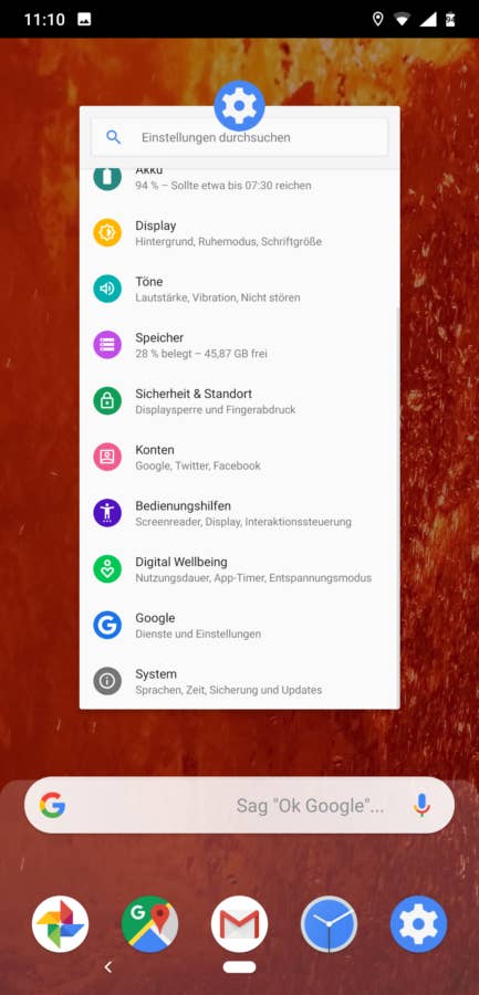 Das Menü des Nokia 8.1