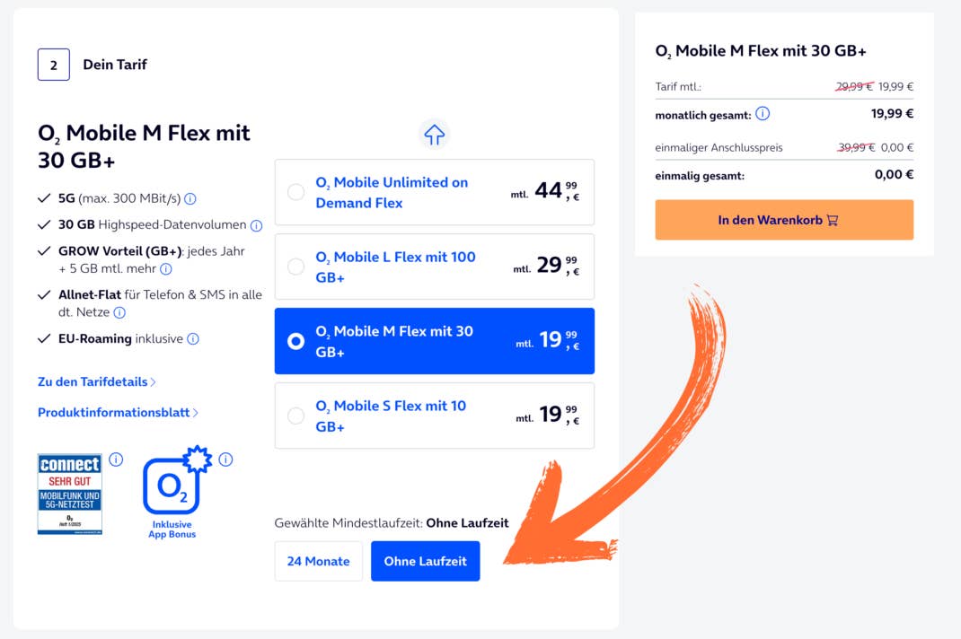 O2 Mobile M Flex Tarif auswählen und sparen