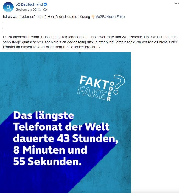 Facebook-Posting von O2
