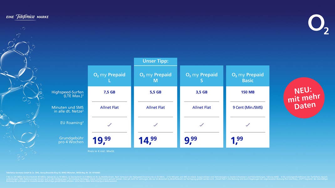 Die O2 Prepaid-Tarife