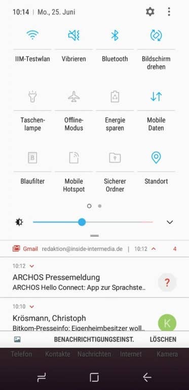 Oberflächen und Menüs des Galaxy A6