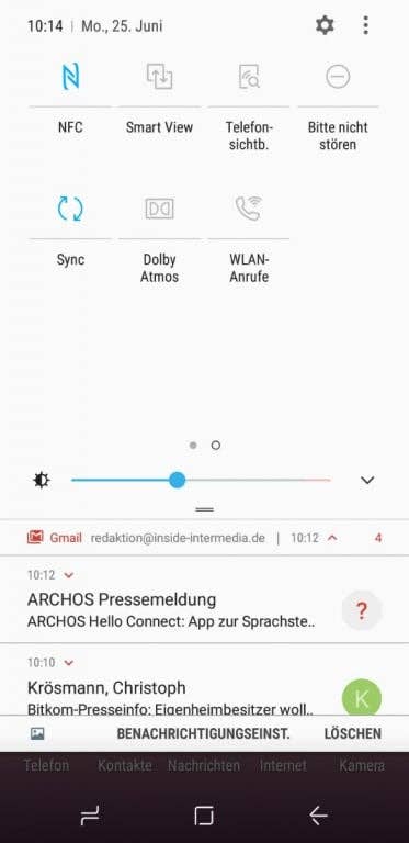 Oberflächen und Menüs des Galaxy A6