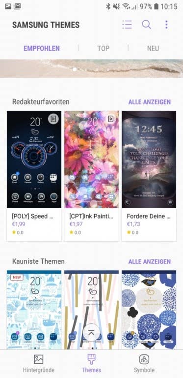 Oberflächen und Menüs des Galaxy A6