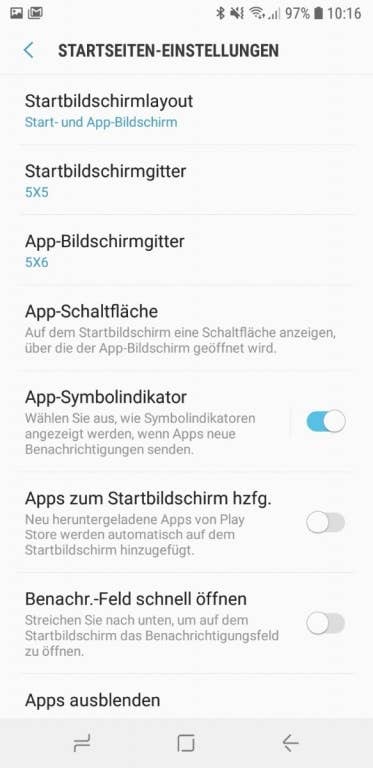 Oberflächen und Menüs des Galaxy A6