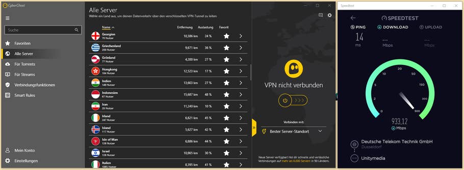 CyberGhost Speedtest Vergleichswert