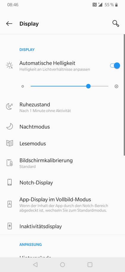 OnePlus 6T Display Einstellungen 1