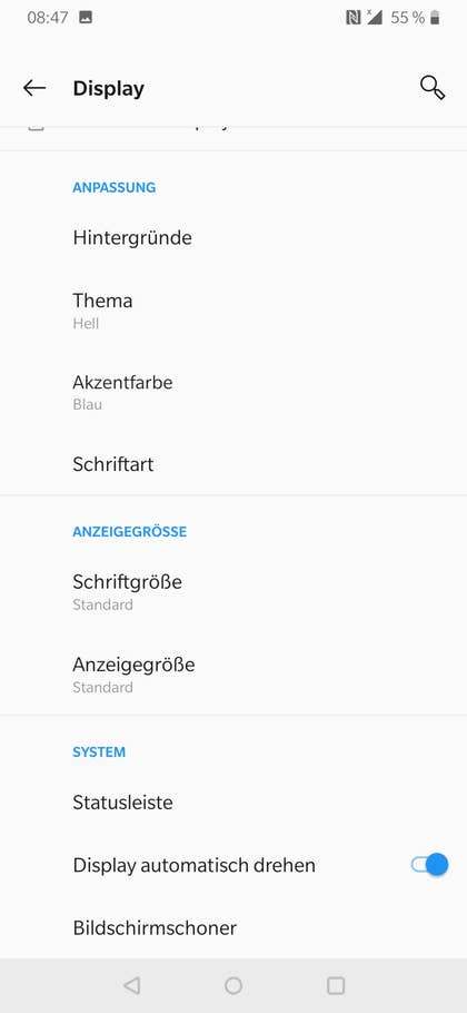 OnePlus 6T Display Einstellungen 2