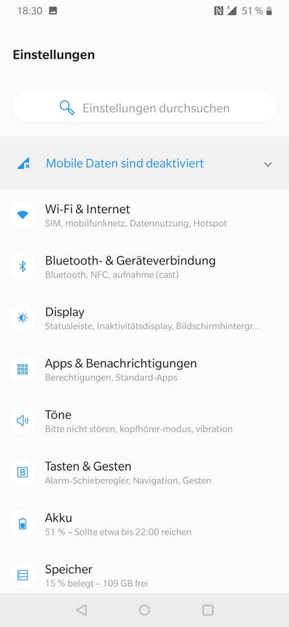 OnePlus 6T Menü und Einstellungen 10