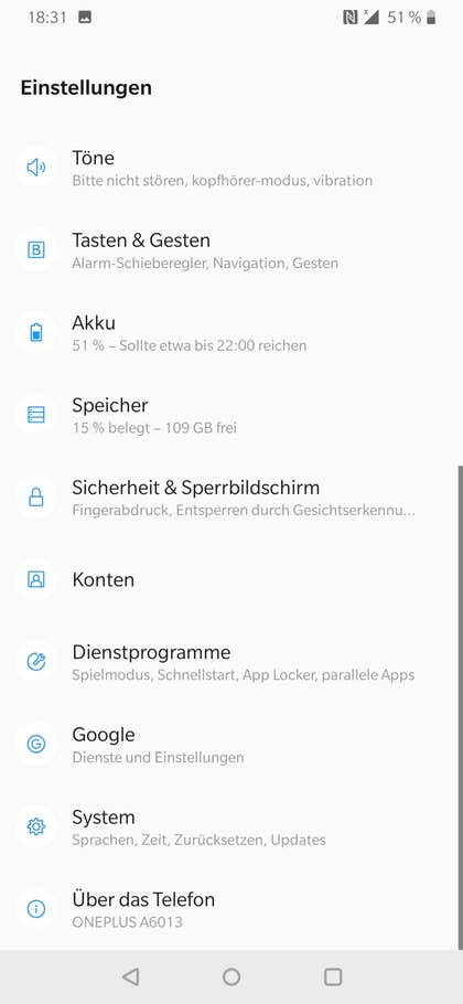 OnePlus 6T Menü und Einstellungen 11