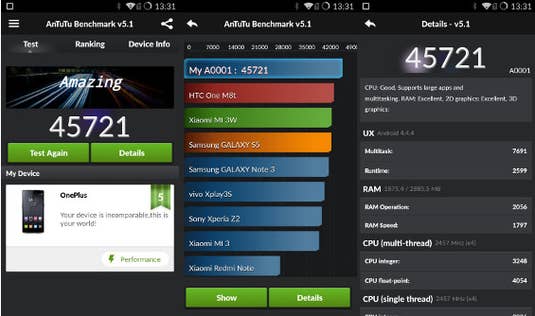 OnePlus One im AnTuTu-Benchmarktest