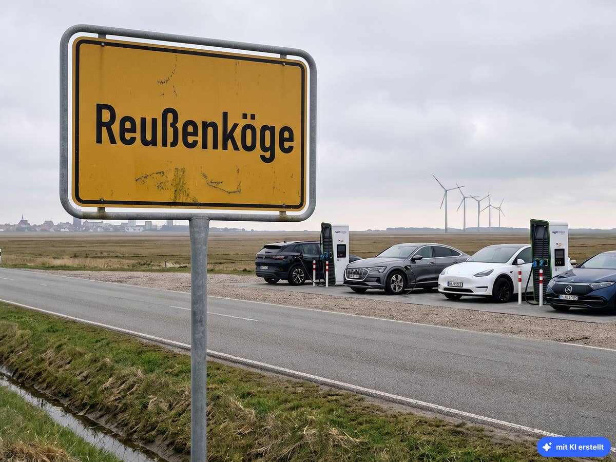 E-Autos hinter einem Ortsschild