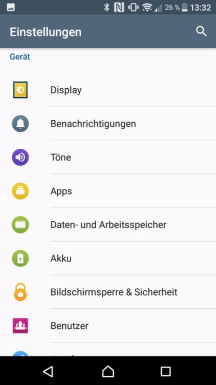 OS und Einstellungen des Sony Xperia XA1